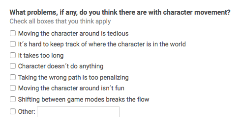An online survey asking players what they found problematic with Continuitys controls