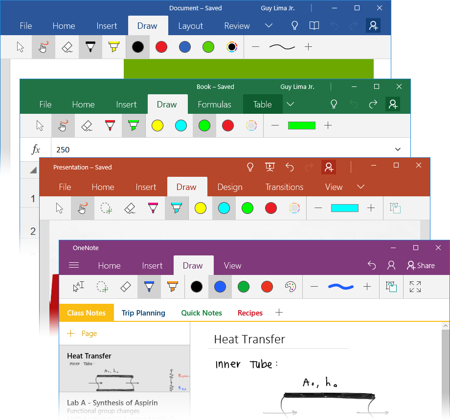 An image of handwriting in Microsoft Office apps for Windows 10.